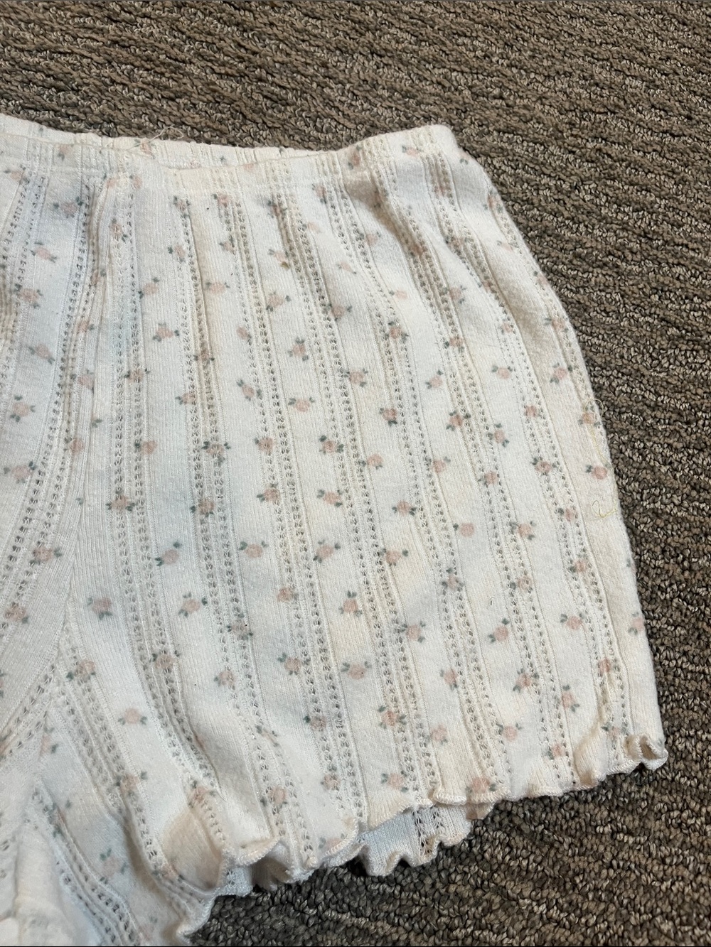 Pink Rose Cream Ribbed Lace-Trim Long Sleeve Top & Shorts Pajama Set - Picture 8 of 11